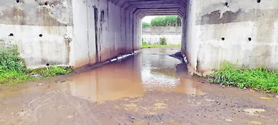 देसूर रेल्वे फाटकाजवळील ब्रिजखाली पाणी साचल्याने वाहनधारकांना धोका