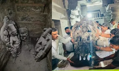 विठ्ठल रुक्मिणी मंदिरात गुप्त तळघर  तळघरात सापडल्या पुरातन पाच मूर्ती  पादुकासह बांगड्यांचा तुकडे  नाणी यांचाही समावेश